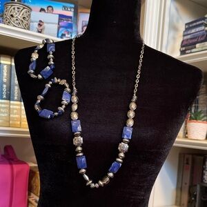 Chicos Elegant Blue and silver Beaded Necklace and Bracelet Set